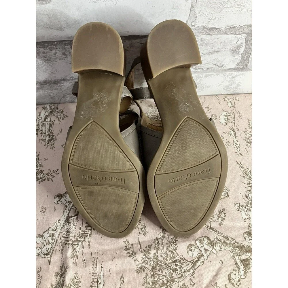 Franco Sarto Taupe Leather Shooties 7M Chunky Heel Peep Toe Cut Out Slingback